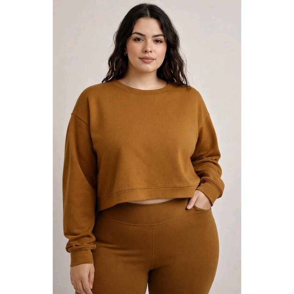 Girlfriend Collective Cropped Crewneck Sweatshirt XXL Golden Brown Boxy Organic